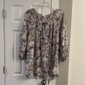 J. Jill Floral Blouse in Blue and Cream